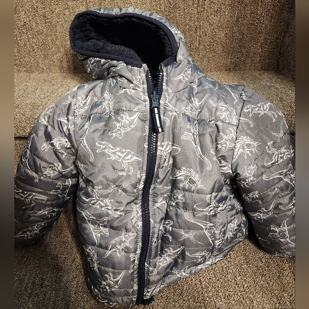 London Fog Kids Puffer Jacket with Dinosaur Print